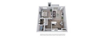 1 bed 1 bath 3D Floor Plan B