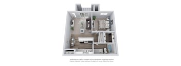 1 bed 1 bath 3D Floor Plan C
