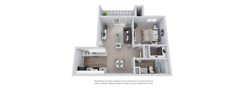 1 bed 1 bath 3D Floor Plan D