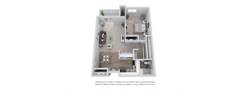 1 bed 1 bath 3D Floor Plan E