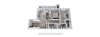 2 bed 2 bath 3D Floor Plan B