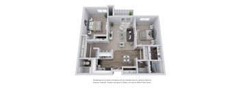 2 bed 2 bath 3D Floor Plan C