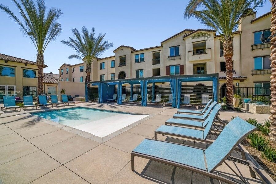 Sundeck near spa with lounge chairs