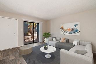 Model living room with patio door
