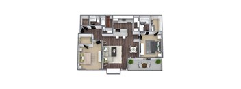 Willow Floor Plan, 2-bed 2-bath, 1,008 SQFT.