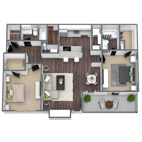 Willow Floor Plan, 2-bed 2-bath, 1,008 SQFT.