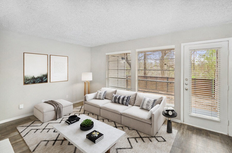 a living room with a couch and a coffee table