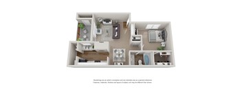 1 bedroom 1 bathroom 3D floor plan
