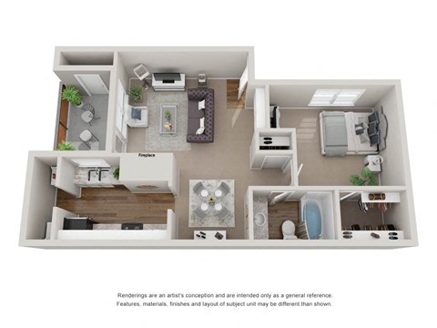 1 bedroom 1 bathroom 3D floor plan