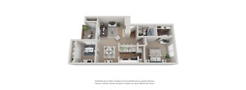 1 bedroom 1 bathroom 3D floor plan