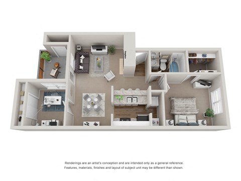 1 bedroom 1 bathroom 3D floor plan