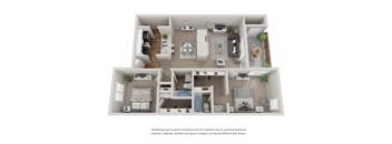 2 bedroom 2 bathroom 3D Floor plan