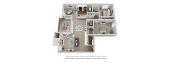 2 Bedroom 2 Bathroom 3D Floor Plan