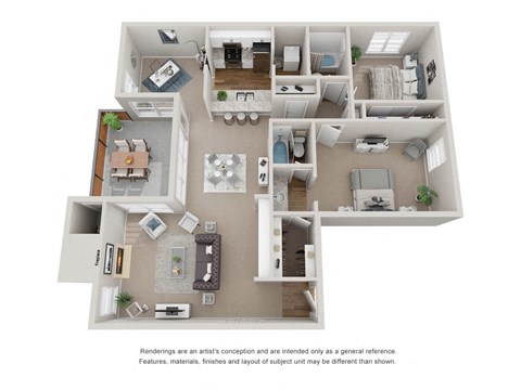 2 Bedroom 2 Bathroom 3D Floor Plan