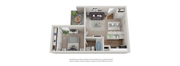 1 bedroom 1 bathroom 3D floor plan