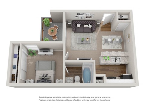 1 bedroom 1 bathroom 3D floor plan