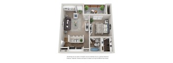 1 Bedroom 1 Bathroom 3D Floor Plan