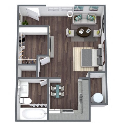 Studio 2 Large, 3D Floor Plan