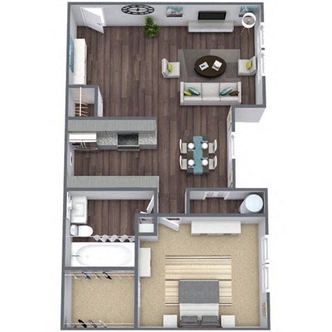 1-Bedroom, 1-Bathroom 3D Floor Plan-A1