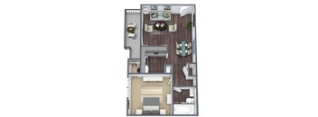 1-Bedroom, 1-Bathroom, 3D Floor Plan-A2