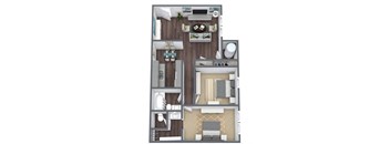 2-Bedroom, 1.5-Bathroom, 3D Floor Plan-B1