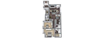 2-Bedroom, 2-Bathroom, 3D Floor Plan-B2