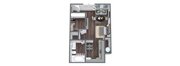 Studio 2, 3D Floor Plan