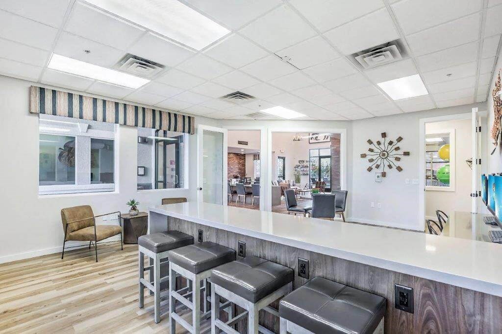 Clubhouse interior with bar table