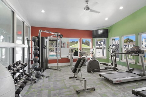 Community Fitness Center with Equipment at Abbington Heights Apartments in Antioch, TN.