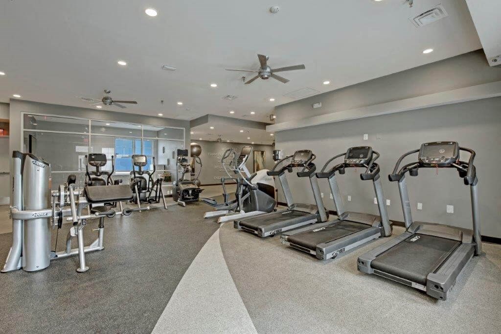 Fitness center with treadmills
