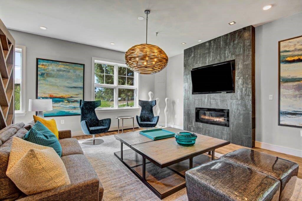 Resident lounge with fireplace