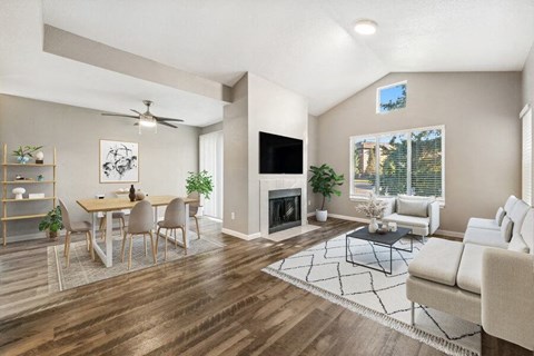 a living room with a couch and a table