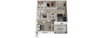 A floor plan of a house with a kitchen, living room, dining room, and bathroom.