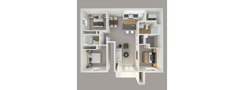 A 3D floor plan of a house showing the layout of the rooms.