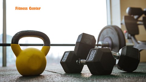 Kettlebell and dumbbells in Fitness Center at Forest Hill, Mobile, AL