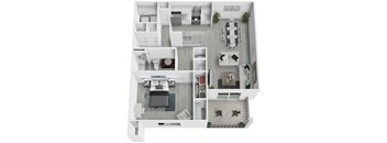 A black and white floor plan of a two-story apartment.