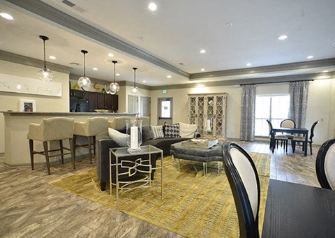 a living room with a couch and a table