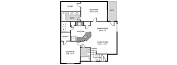 2BR 2BA 1042sf