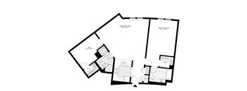 A black and white image of a house floor plan.
