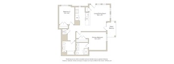 A floor plan of a home with three bedrooms and a living area.