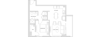 Floorplan of a one bedroom apartment with 710 square feet.