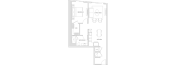 Floorplan of a one bedroom apartment with 801 square feet.