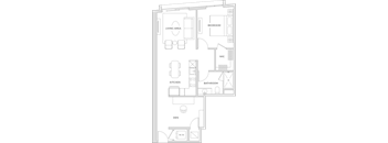 Floorplan of a one bedroom apartment with 829 square feet and a den.