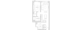 Floorplan of a one bedroom apartment with 872 square feet and a den.