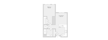 A floor plan of a room with a bedroom and living room.
