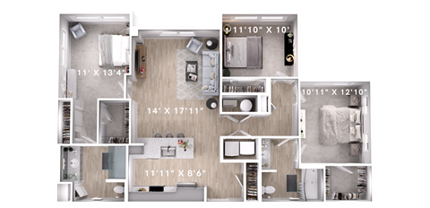 3BR 2BA (1285 SF - C1)