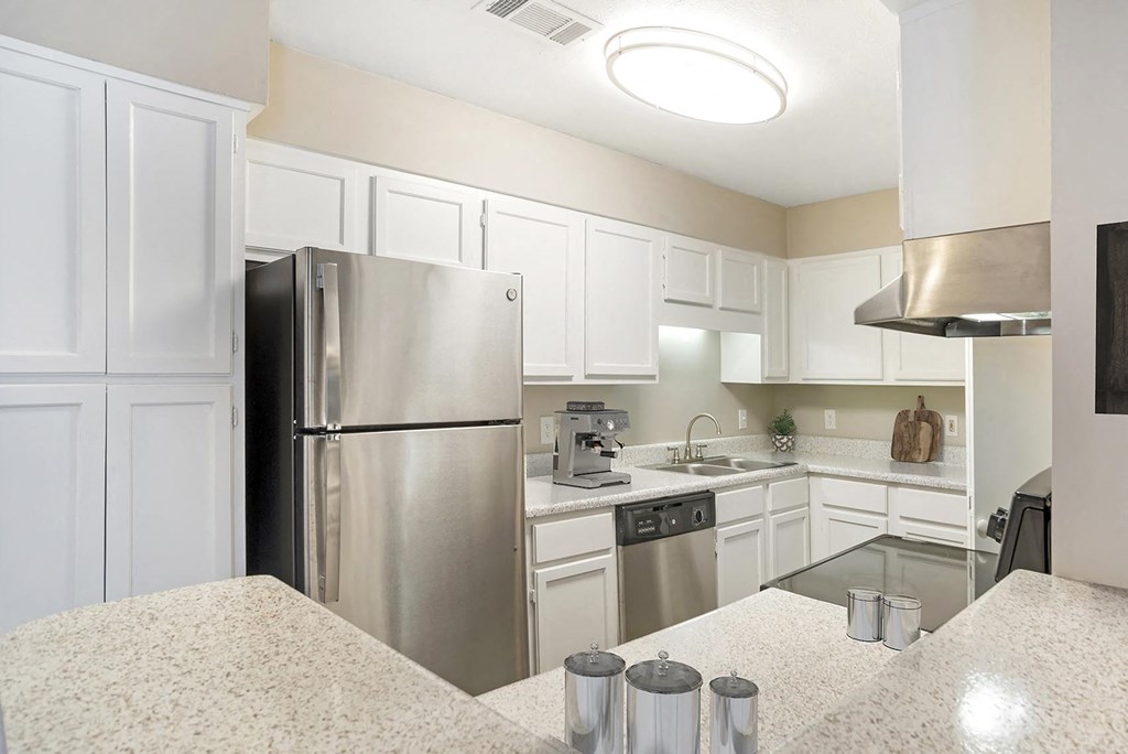 Kitchen with refrigerator Kitchen with refrigerator at Arbors at Natchez Trace Apartments, Ridgeland, MS