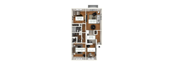 A diagram shows the layout of a small apartment with a living room, kitchen, and three bedrooms.