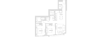 Floorplan of a two bedroom two bath apartment with 1,011 square feet.