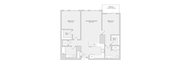 A floor plan of a house with three bedrooms, a living/dining room, a balcony, a study, a kitchen, a laundry area, a walk-in closet, and a ref.